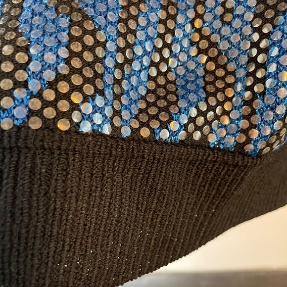 Vtg 80s Glam St. John Knit Sweater Blue Zebra Top Rock Sequin Shiny Retro Print - Picture 10 of 16
